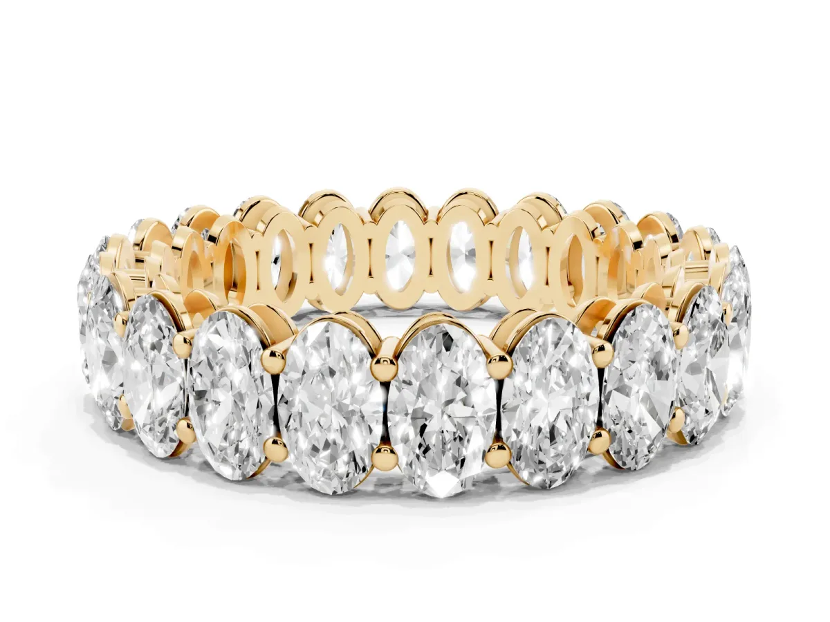 Oval Cut Diamond Eternity Band with Shared Prong Setting Yellow gold