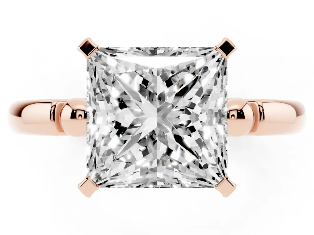 Princess Cut Solitaire Beaded Band with Four-Prong Setting Rose gold