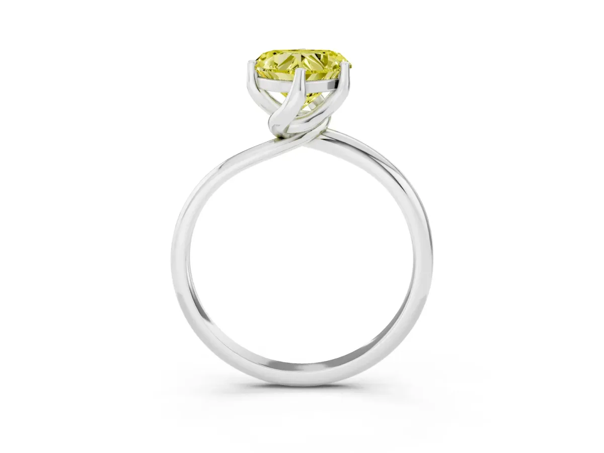 Fancy Yellow Heart Cut Diamond Solitaire Engagement Ring with Four-Prong Setting and Classic Band Silver