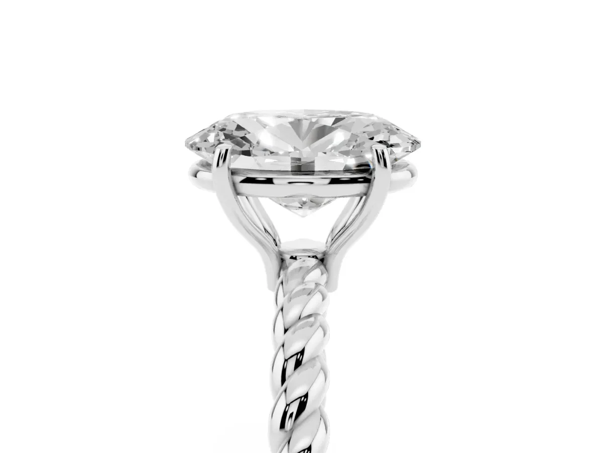 Oval Cut Solitaire Twist Band Ring with Four-Prong Setting Platinum