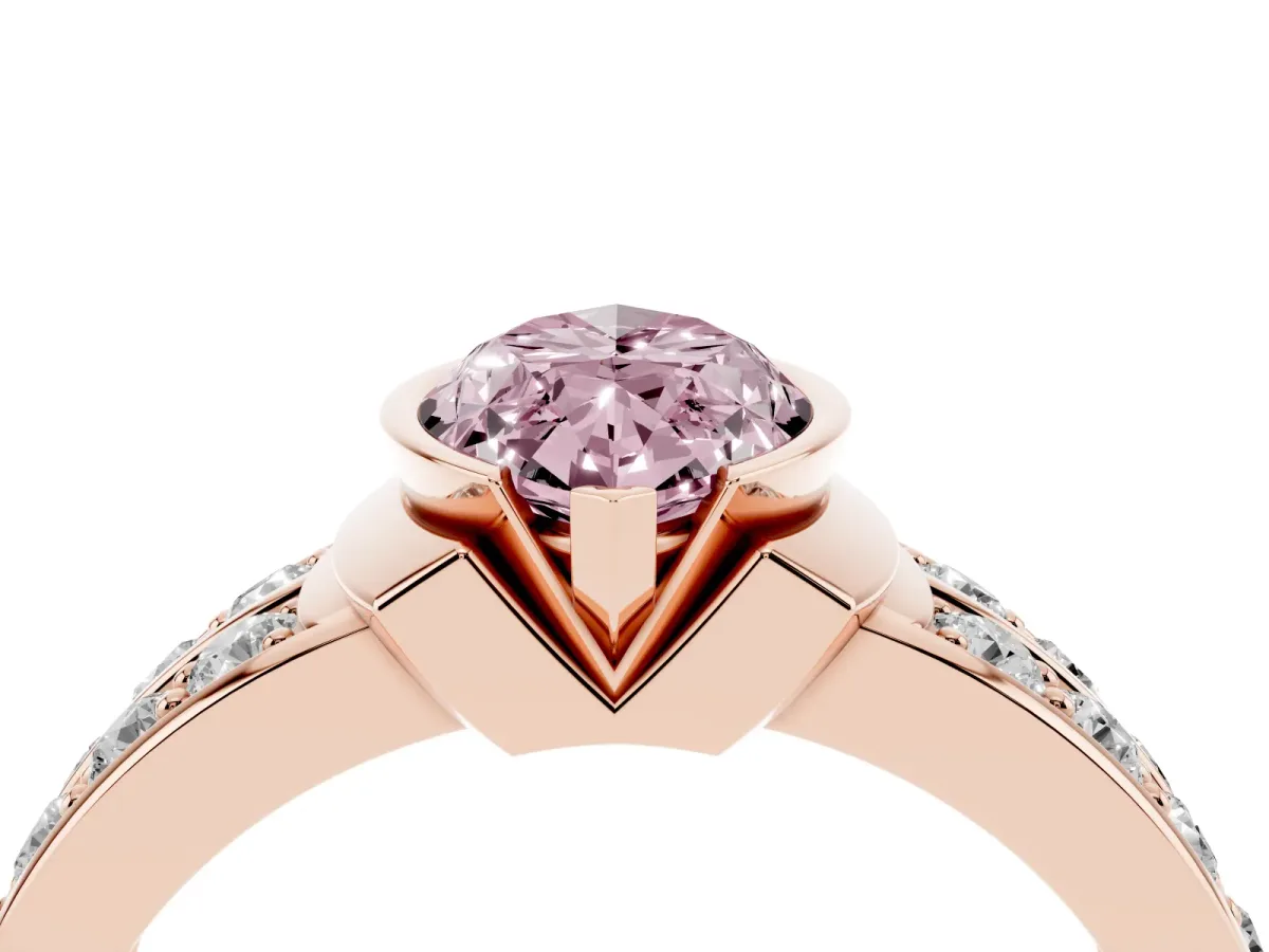 Fancy Pink Marquise Cut Brilliant Diamond Channel Set Wide Band Ring with Bezel Setting Rose gold
