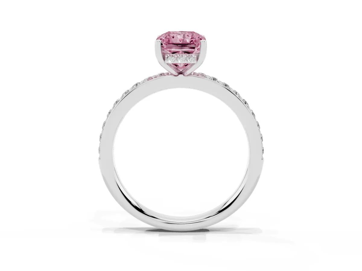 Fancy Pink Radiant Cut Cut Diamond Pavé Band Ring with Four-Prong Setting Silver