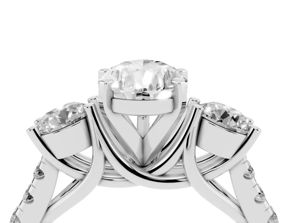 Three-Stone Pear Cut Diamond Pavé Band with Four-Prong Setting Platinum