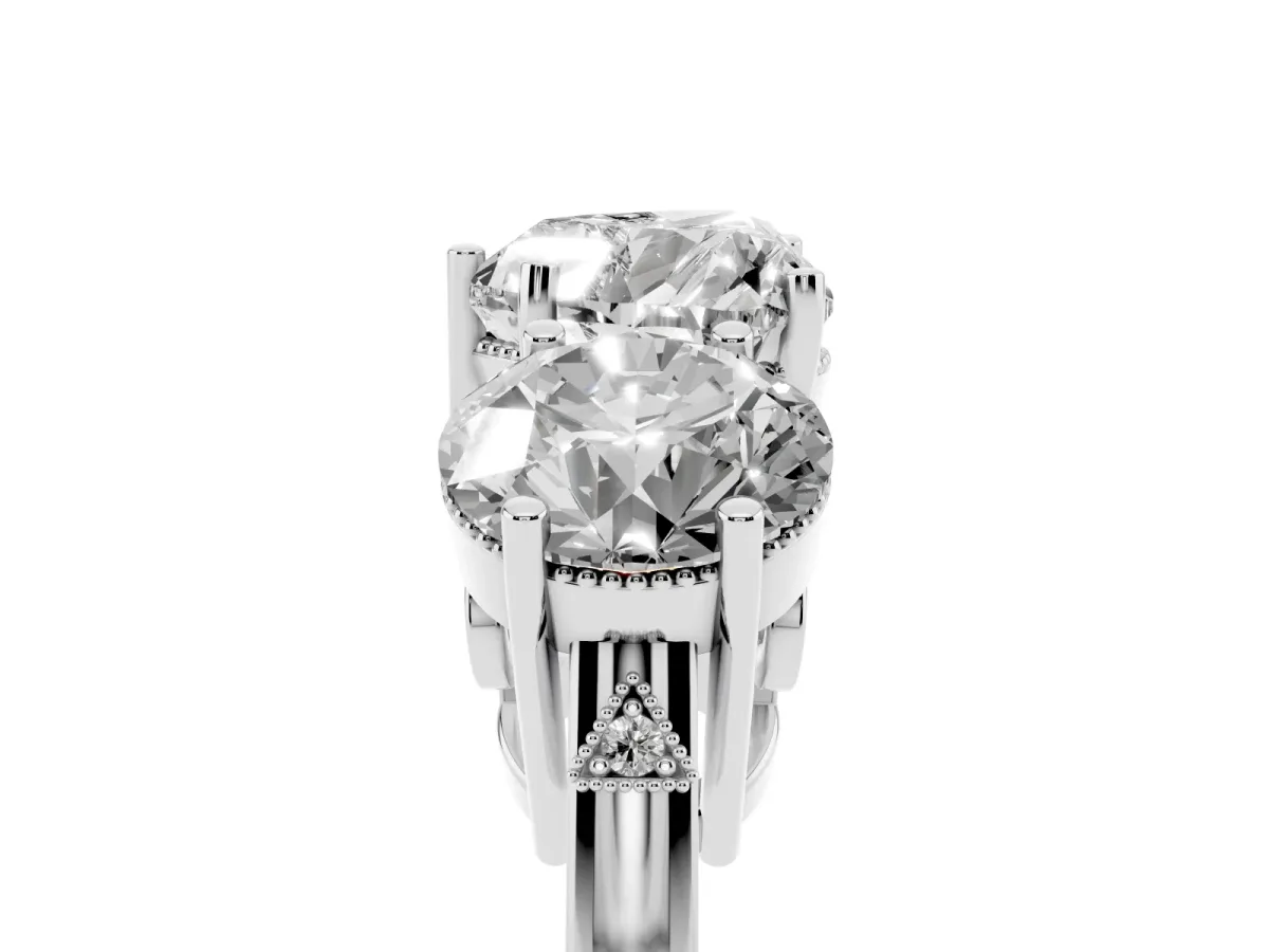 Three-Stone Heart Cut Diamond Engagement Ring with Prong Setting on a Classic Band Silver