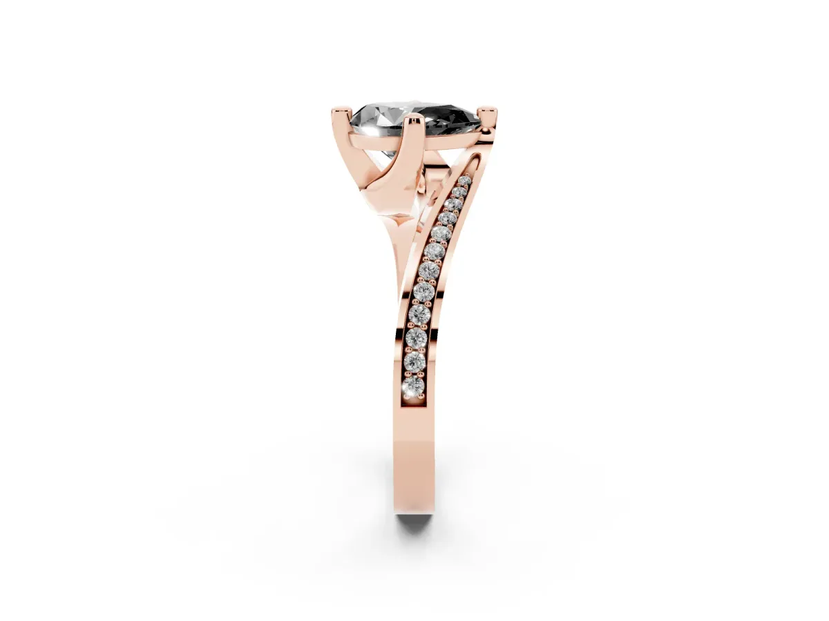 Fancy Black Pear Cut Solitaire Diamond Twist Band with Pavé Setting and Four-Prong Setting Rose gold