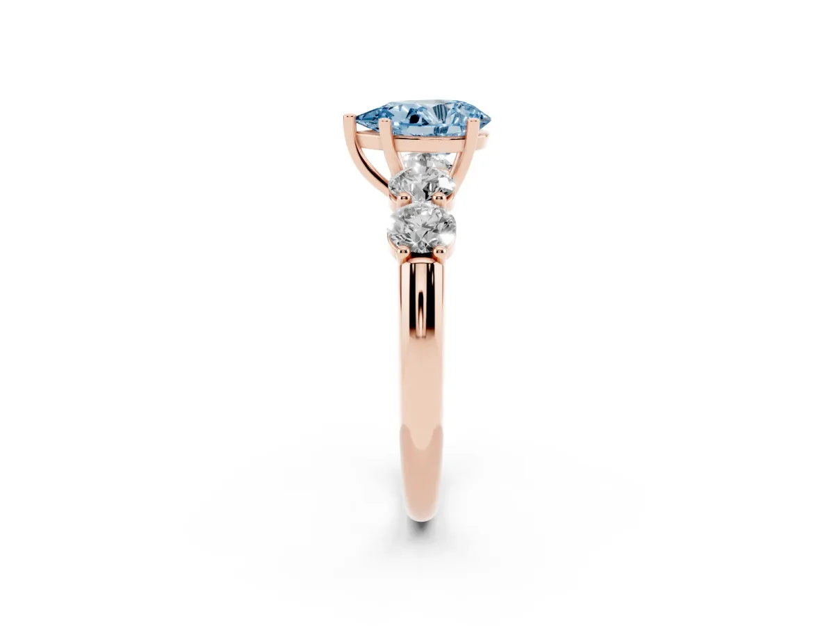 Fancy Blue Pear Cut Cut Five-Stone Prong Set Diamond Ring with Classic Band Rose gold