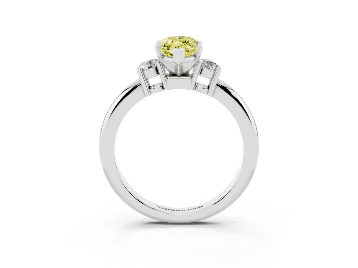 Fancy Yellow Three-Stone Marquise Cut Cut Diamond Solitaire with Prong Setting and Classic Band Silver