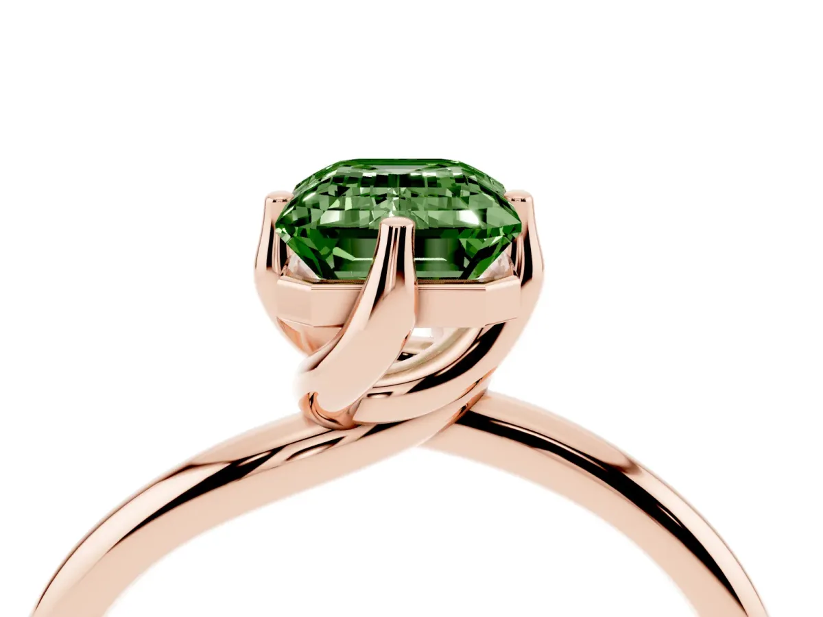 Fancy Green Emerald Cut Diamond Solitaire Engagement Ring with Four-Prong Setting and Classic Band Rose gold