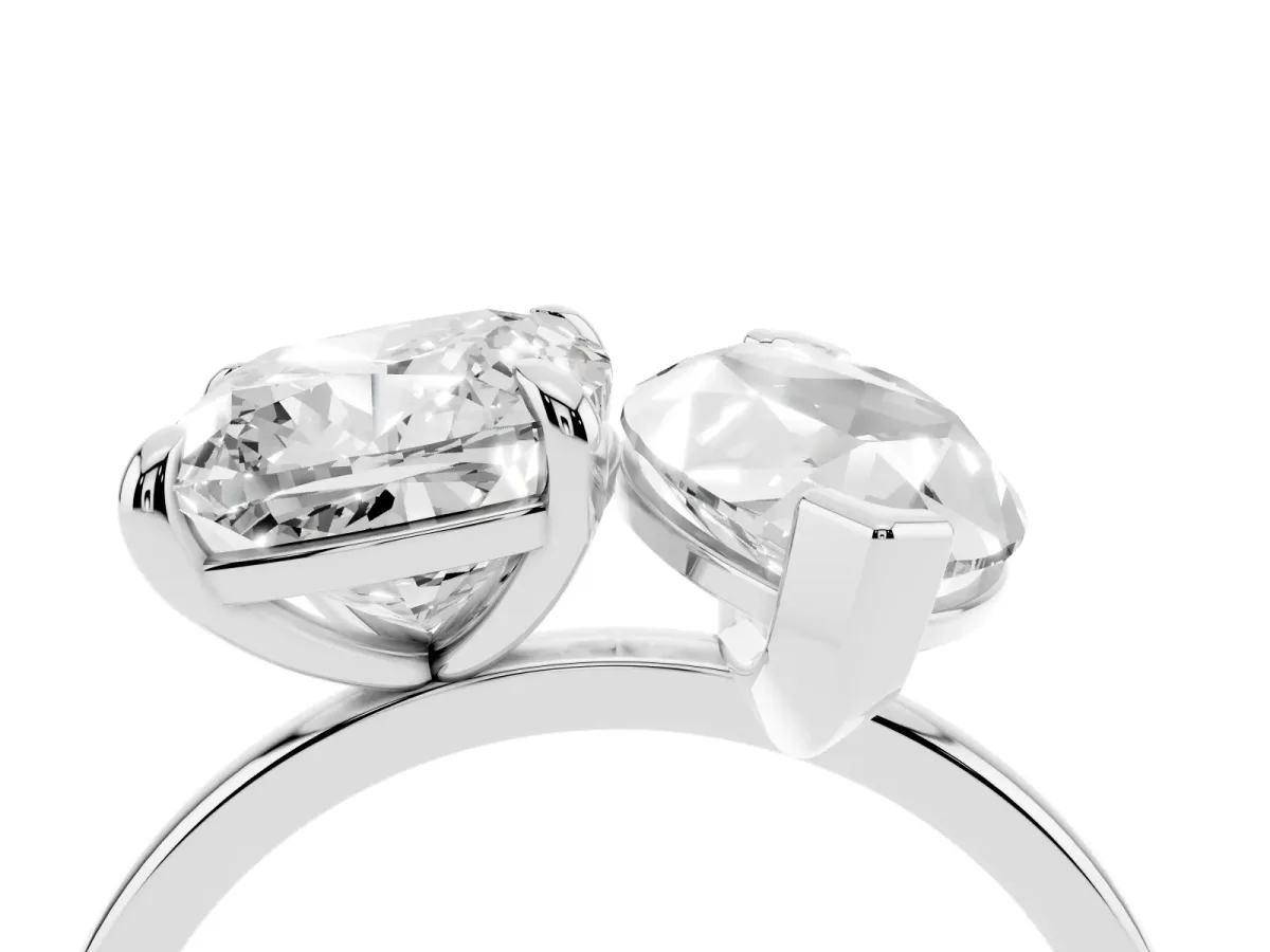 Cushion and Marquise Toi Moi Ring with Prong Setting and Plain Band Silver