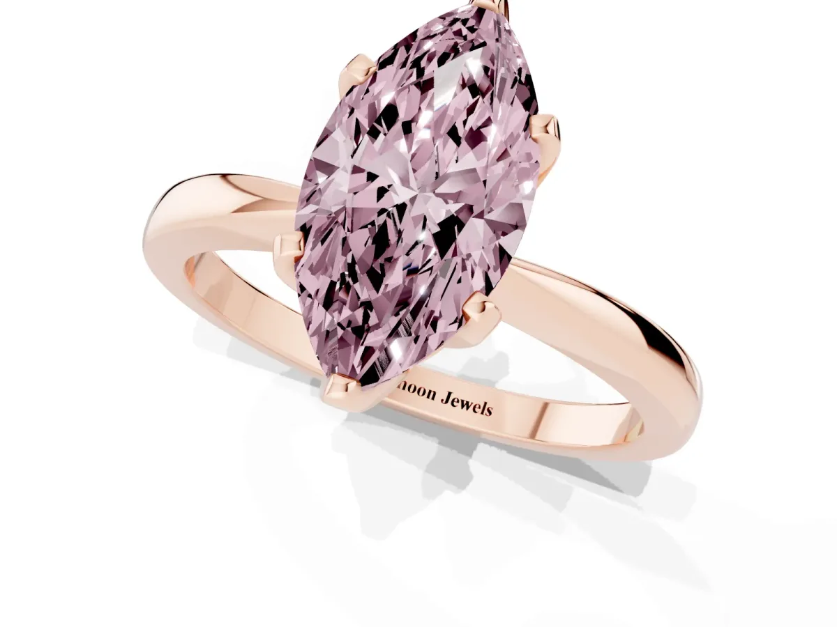 Fancy Pink Marquise Cut Solitaire Engagement Ring with Six-Prong Setting and Tapered Band Rose gold