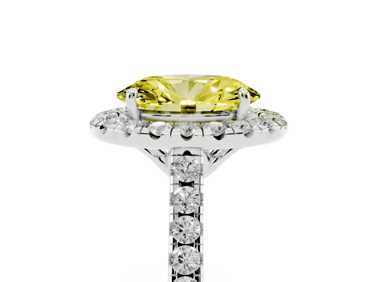 Fancy Yellow Oval Cut Halo Pavé Diamond Engagement Ring with Four-Prong Setting Silver