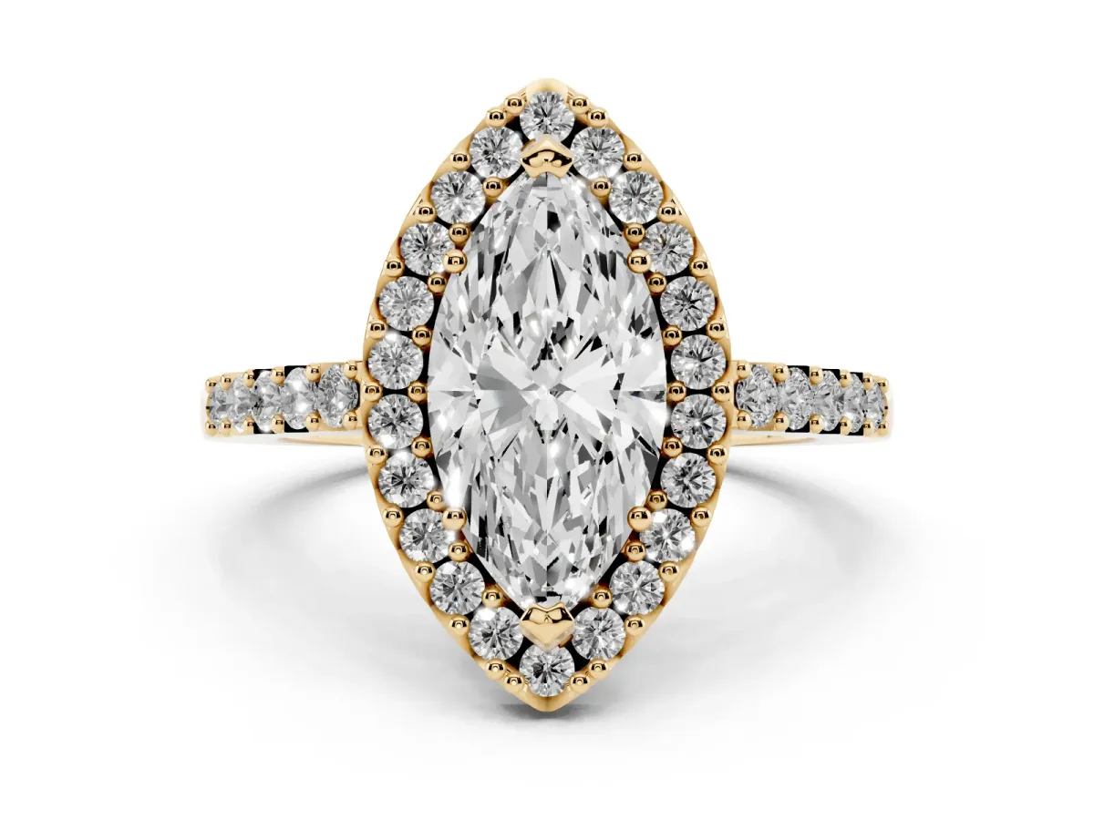 Marquise Cut Halo Diamond Pavé Solitaire Ring Yellow gold