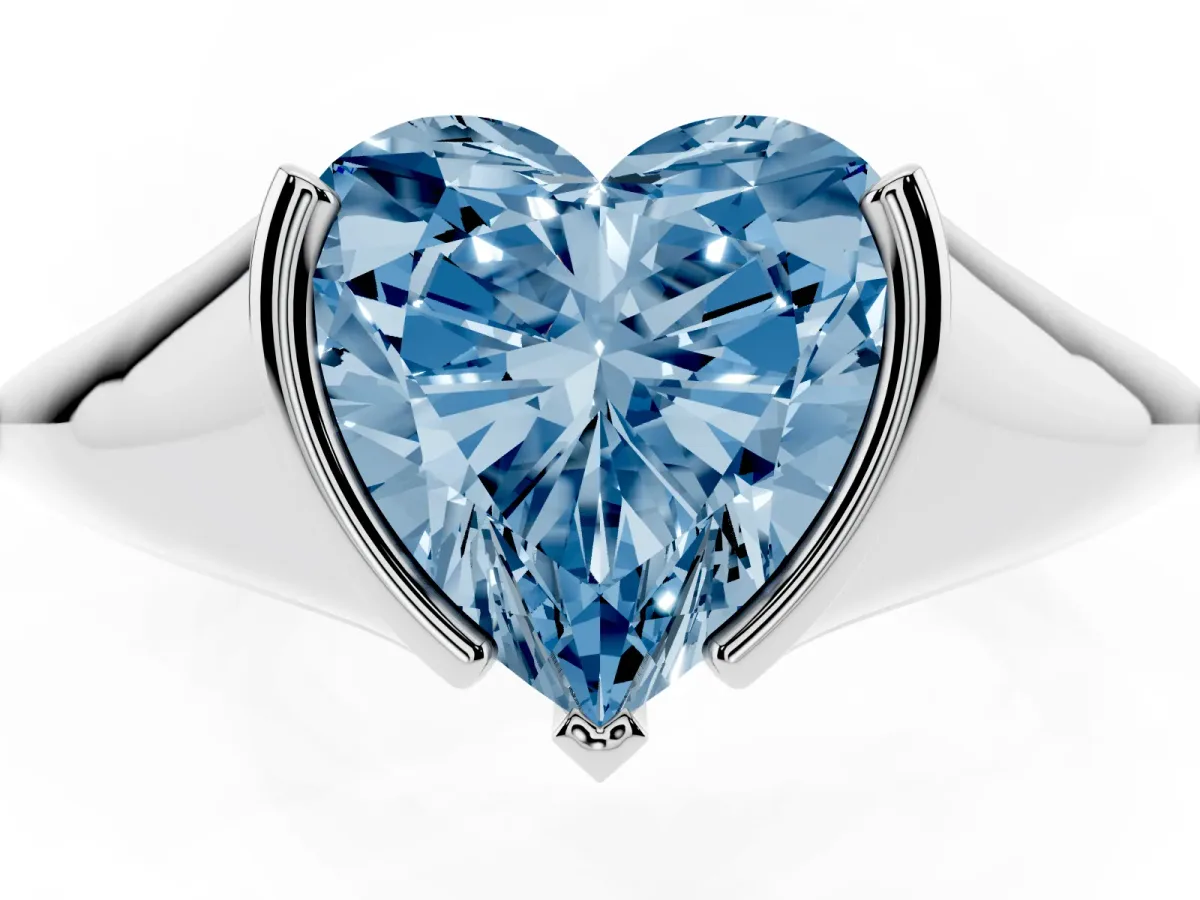 Fancy Blue Heart Cut Solitaire Tension Set Diamond Ring Silver