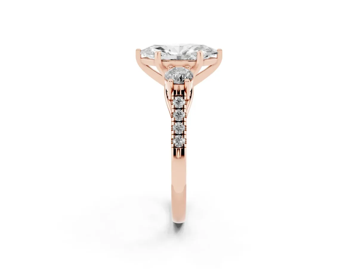 Three-Stone Marquise Cut Diamond Pavé Band with Four-Prong Setting Rose gold