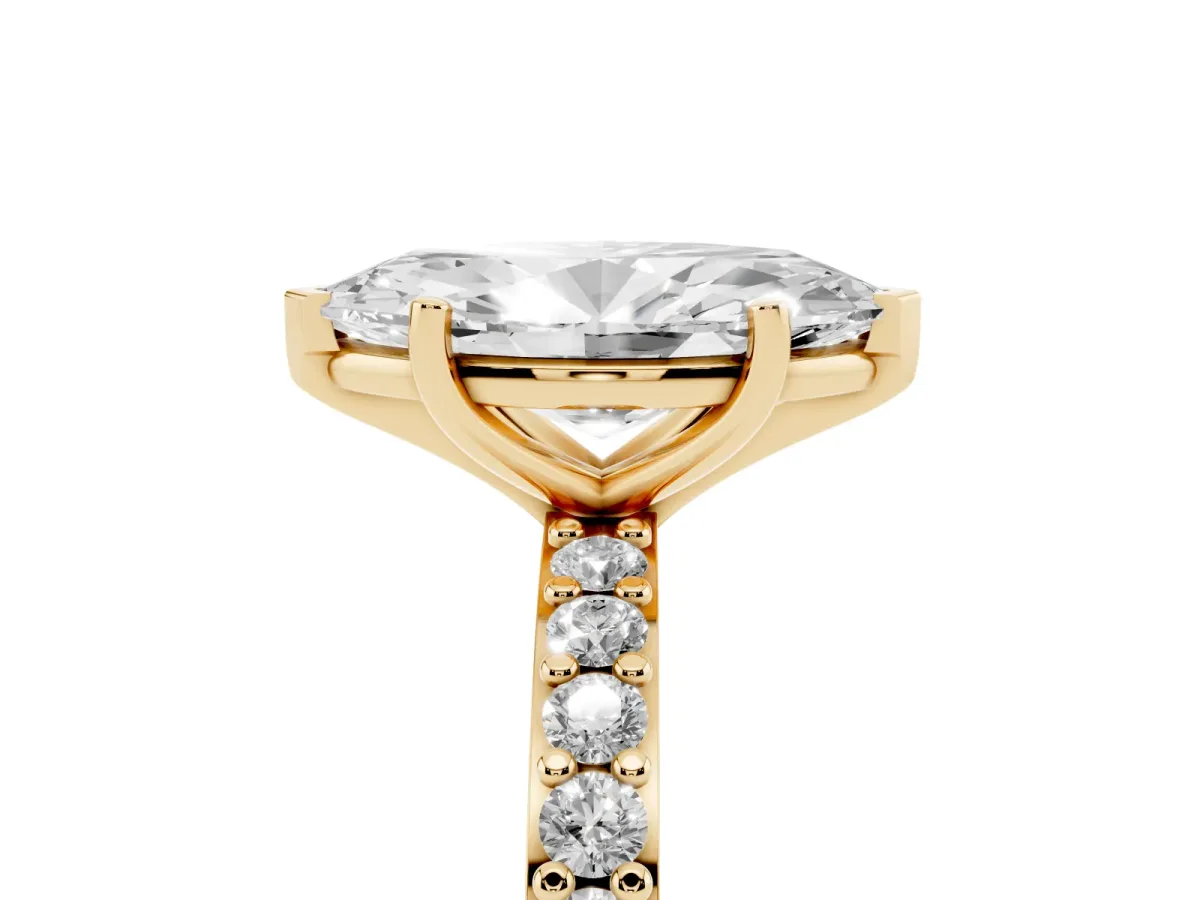 Marquise Cut Cut Diamond Solitaire with Pave Band and Four-Prong Setting Yellow gold
