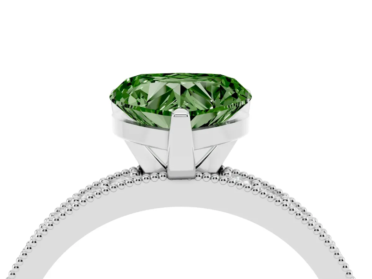 Fancy Green Heart Cut Diamond Milgrain Pavé Engagement Ring with Four-Prong Setting Silver