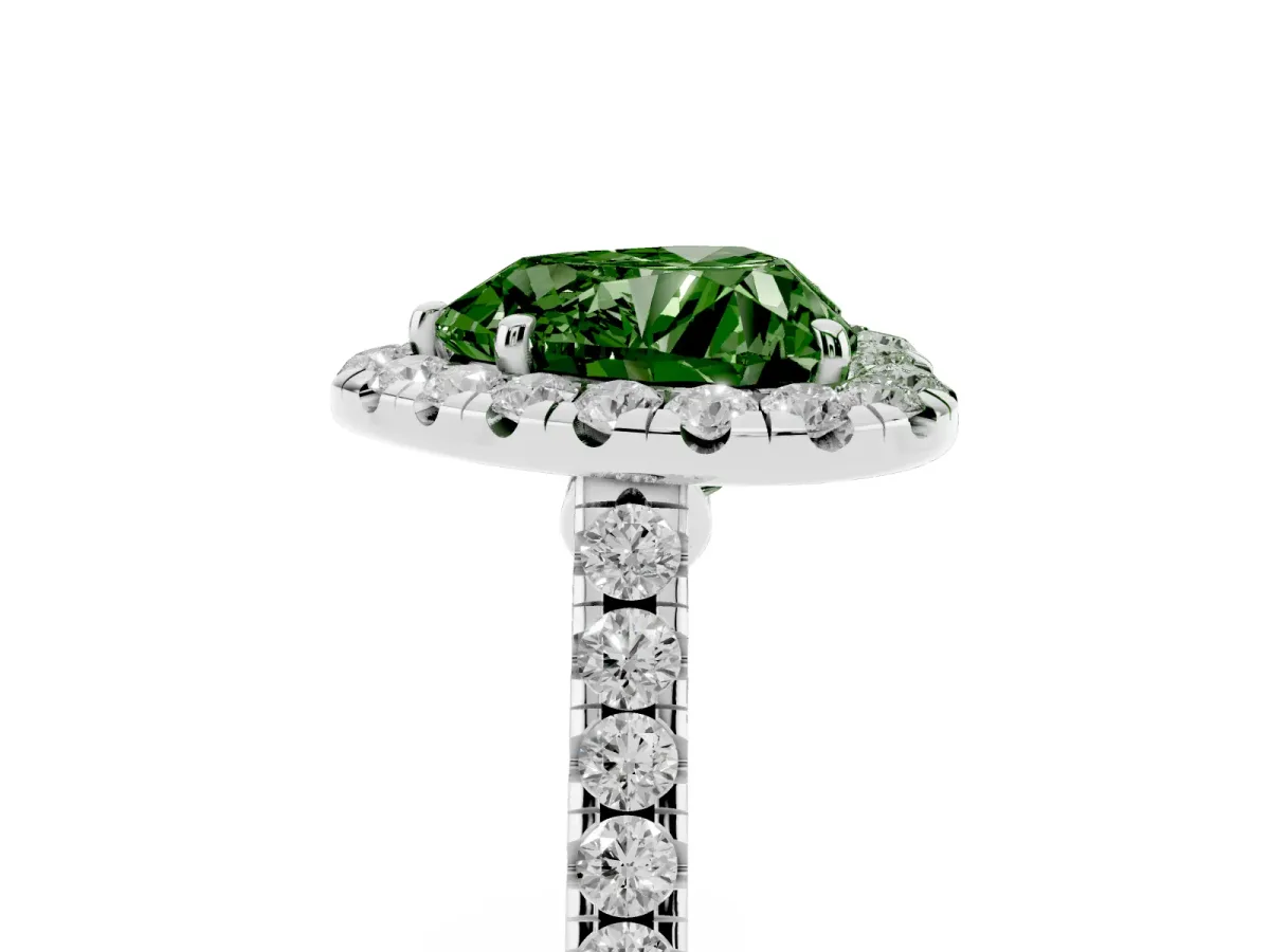 Fancy Green Heart Cut Halo Pave Diamond Engagement Ring with Four-Prong Setting Platinum