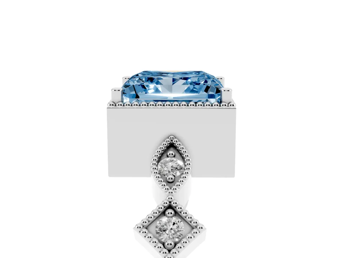 Fancy Blue Princess Cut Milgrain Marquise Diamond Twist Band Ring Platinum