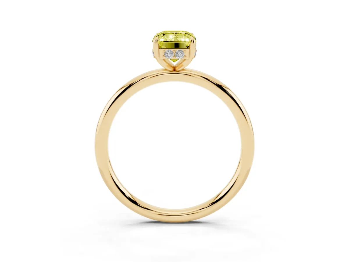 Fancy Yellow Emerald Cut Solitaire Diamond Ring with a Classic Band and Four-Prong Setting Yellow gold
