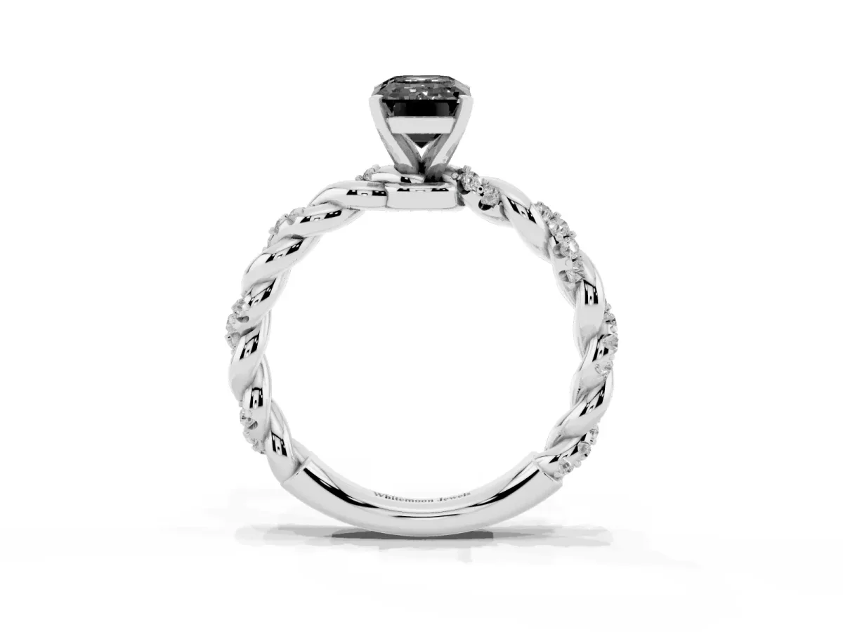 Fancy Black Emerald Cut Diamond Solitaire Ring with Twisted Band and Pavé Accents Platinum