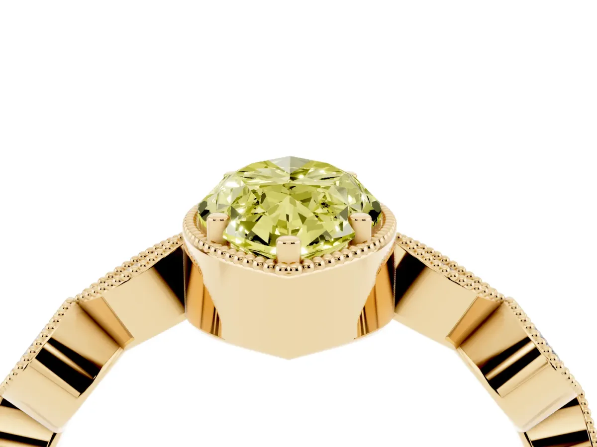 Fancy Yellow Marquise Cut Diamond Vintage Milgrain Ring with Round Stations Yellow gold