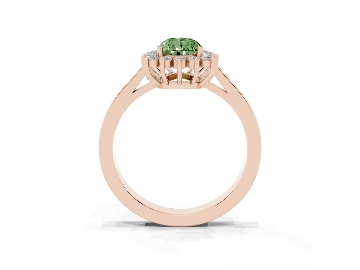 Fancy Green Pear Cut Cut Diamond Halo Ring with Round Brilliant Halo and Solitaire Band Rose gold