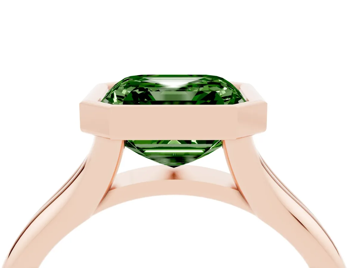 Fancy Green Bezel Set Asscher Cut Solitaire Diamond Ring with Smooth Band Rose gold
