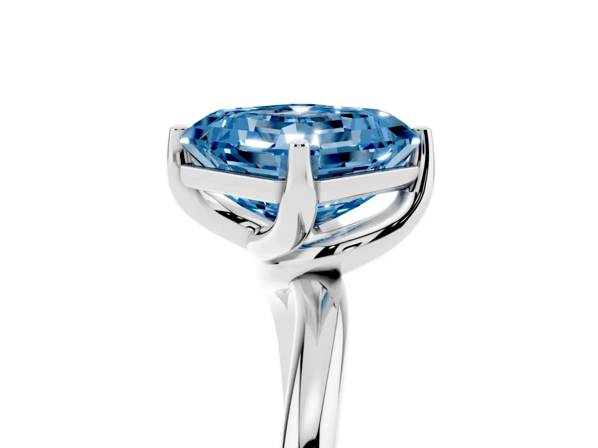 Fancy Blue Asscher Cut Diamond Solitaire Engagement Ring with Four-Prong Setting and Classic Band White gold