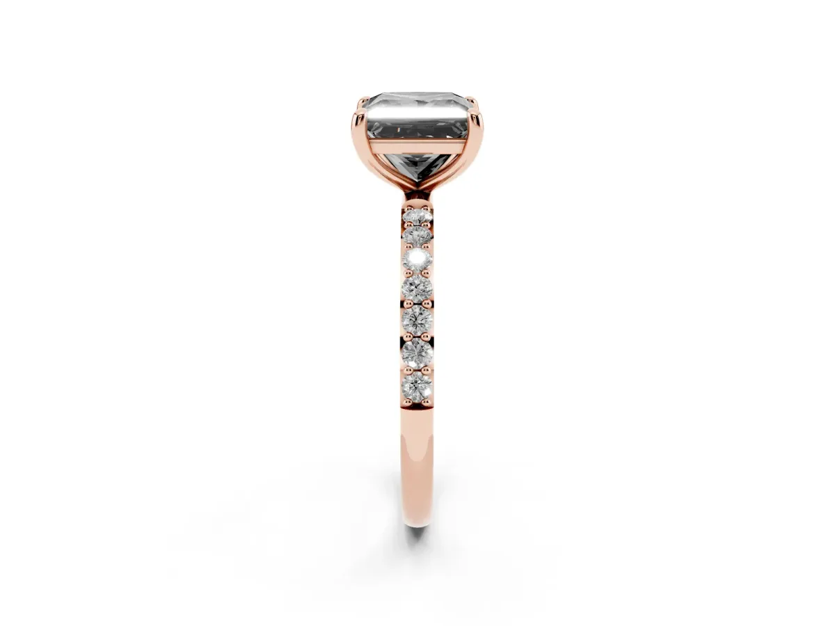Fancy Black Princess Cut Diamond Solitaire Ring with Round Pavé Band and Prong Setting Rose gold