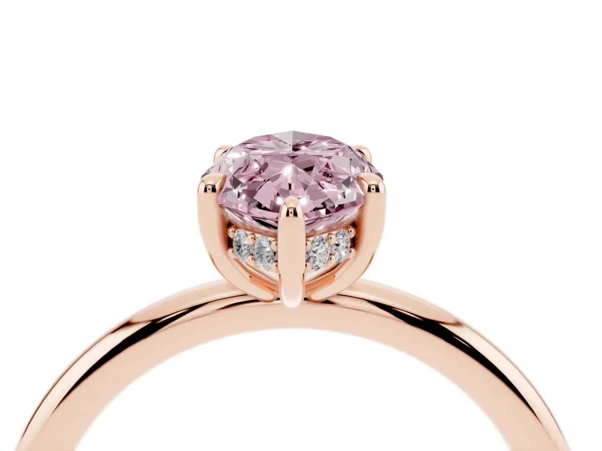 Fancy Pink Marquise Cut Diamond Solitaire Ring with Thin Band and Four-Prong Setting Rose gold