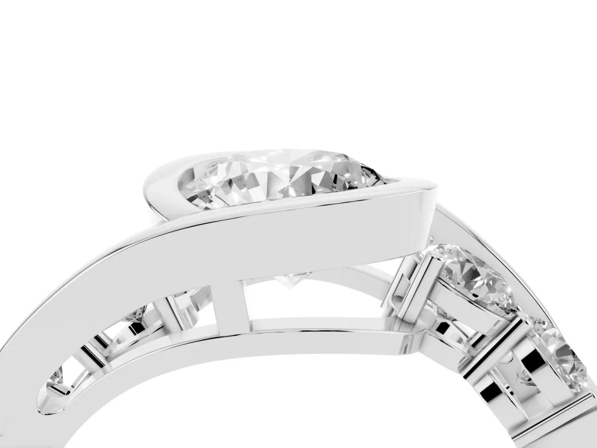 Bezel Set Round Cut Diamond Bypass Ring with Round Accents Platinum