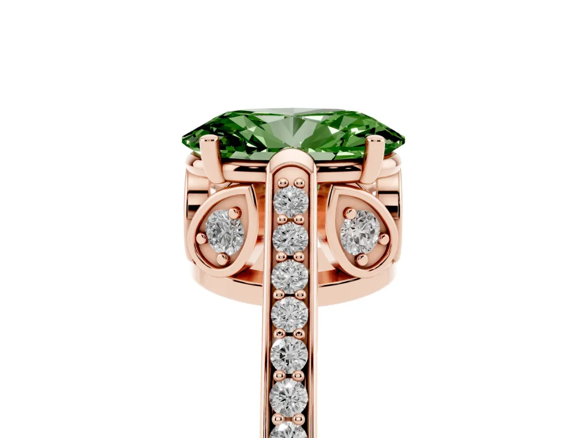 Fancy Green Oval Cut Cut Cathedral Pave Diamond Engagement Ring with Six-Prong Setting Rose gold