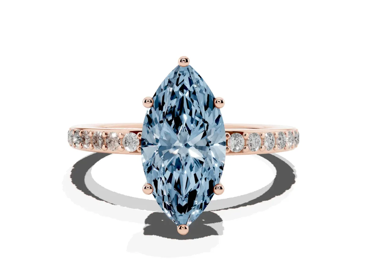 Fancy Blue Marquise Cut Cut Diamond Pavé Band Ring with Four-Prong Setting Rose gold