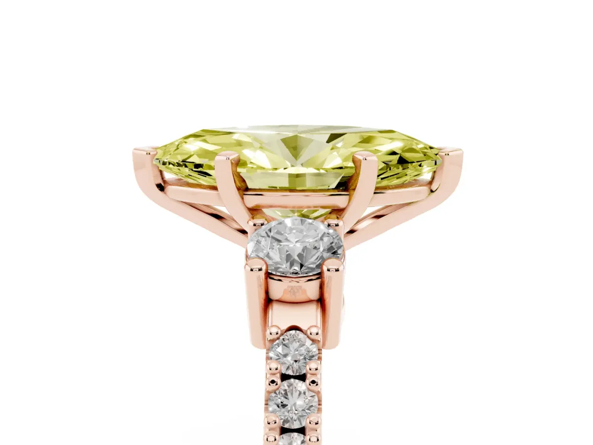 Fancy Yellow Marquise Cut Three-Stone Diamond Pavé Band with Prong Setting Rose gold