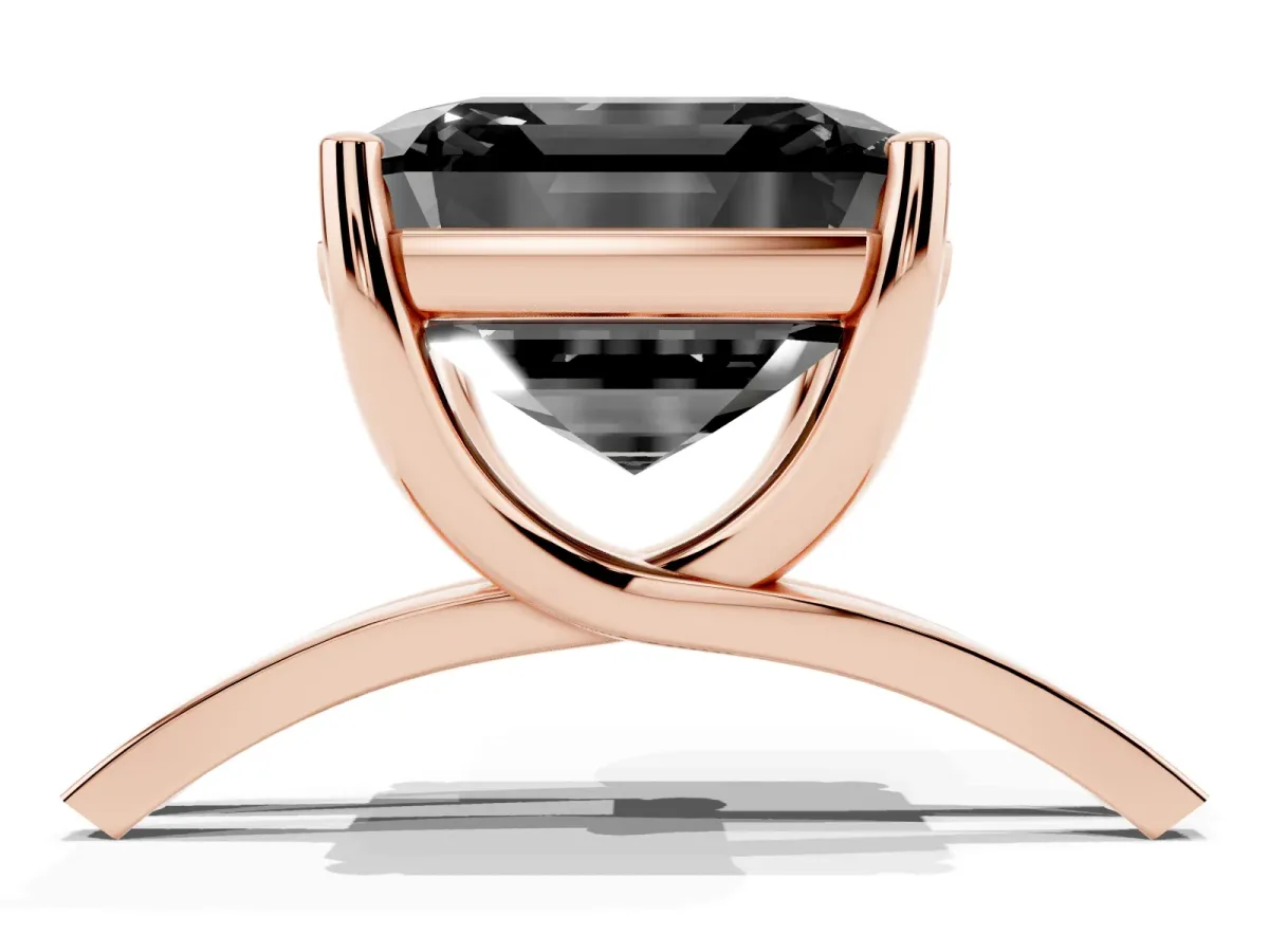 Fancy Black Asscher Cut Cut Diamond Solitaire Engagement Ring with Tapered Plain Band and Four-Prong Setting Rose gold
