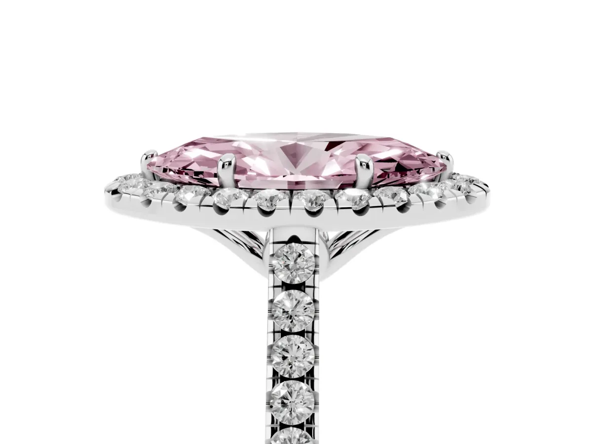 Fancy Pink Marquise Cut Halo Pavé Diamond Engagement Ring with Four-Prong Setting Platinum