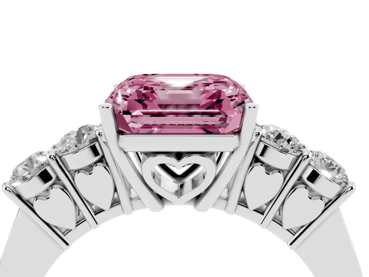 Fancy Pink Asscher Cut Cut Diamond Five-Stone Prong Set White Gold Ring Platinum