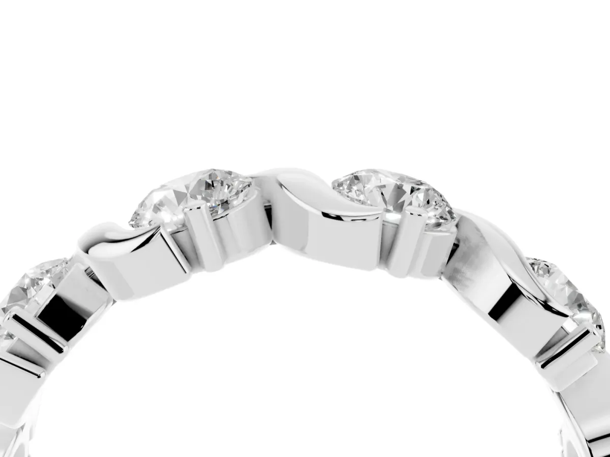 Round Diamond Half Eternity Band with Wave Prong Setting Platinum