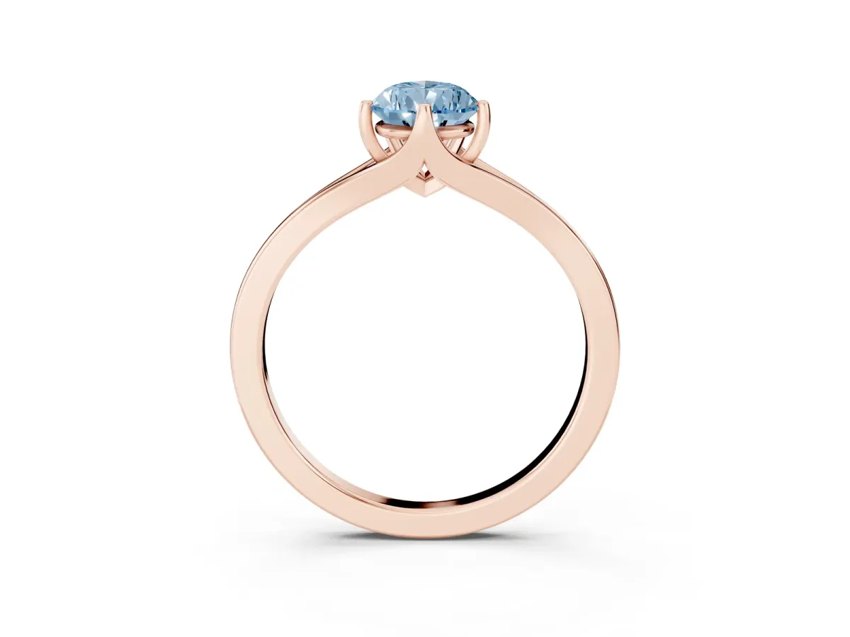 Fancy Blue Pear Cut Solitaire Diamond Ring with Six-Prong Setting and Tapered Band Rose gold