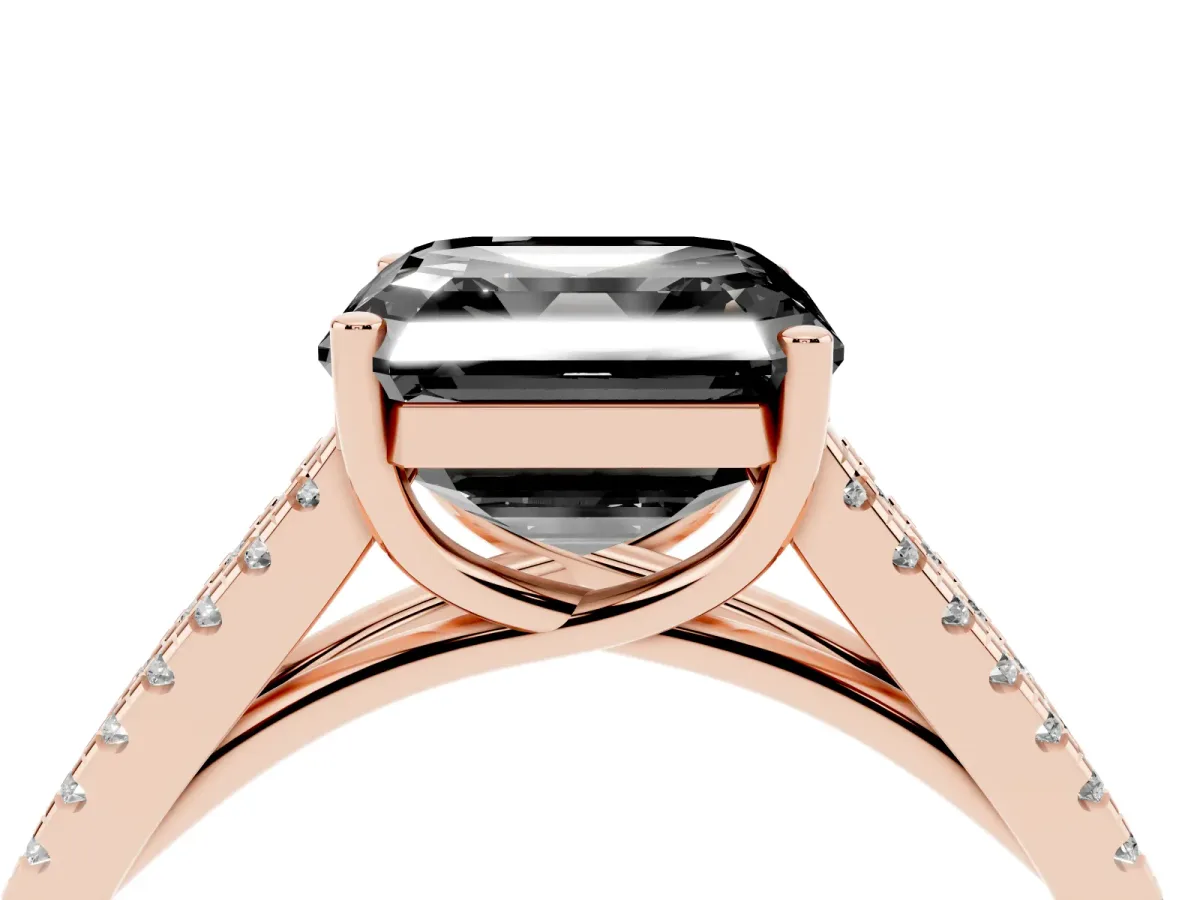 Fancy Black Asscher Cut Diamond Solitaire Engagement Ring with Split Shank Pavé Band Rose gold