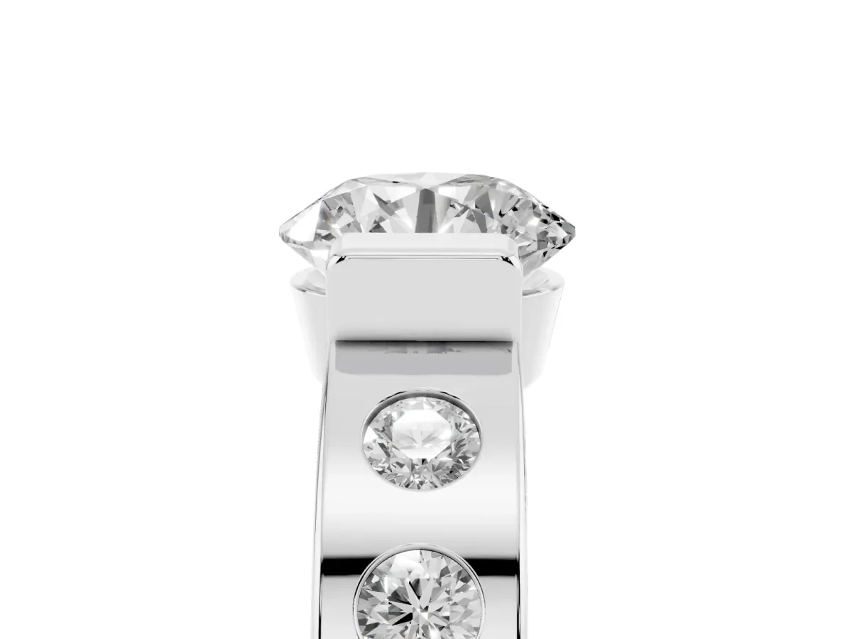 Round Cut Brilliant Channel-Set Diamond Ring with Bezel Prong Setting Silver