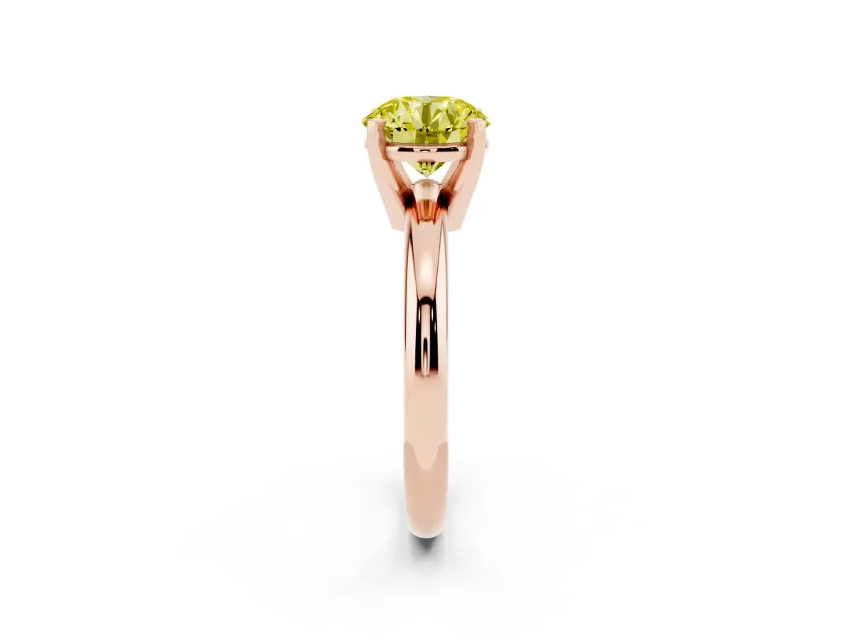 Fancy Yellow Round Cut Diamond Solitaire Engagement Ring with Round Band and Four-Prong Setting Rose gold
