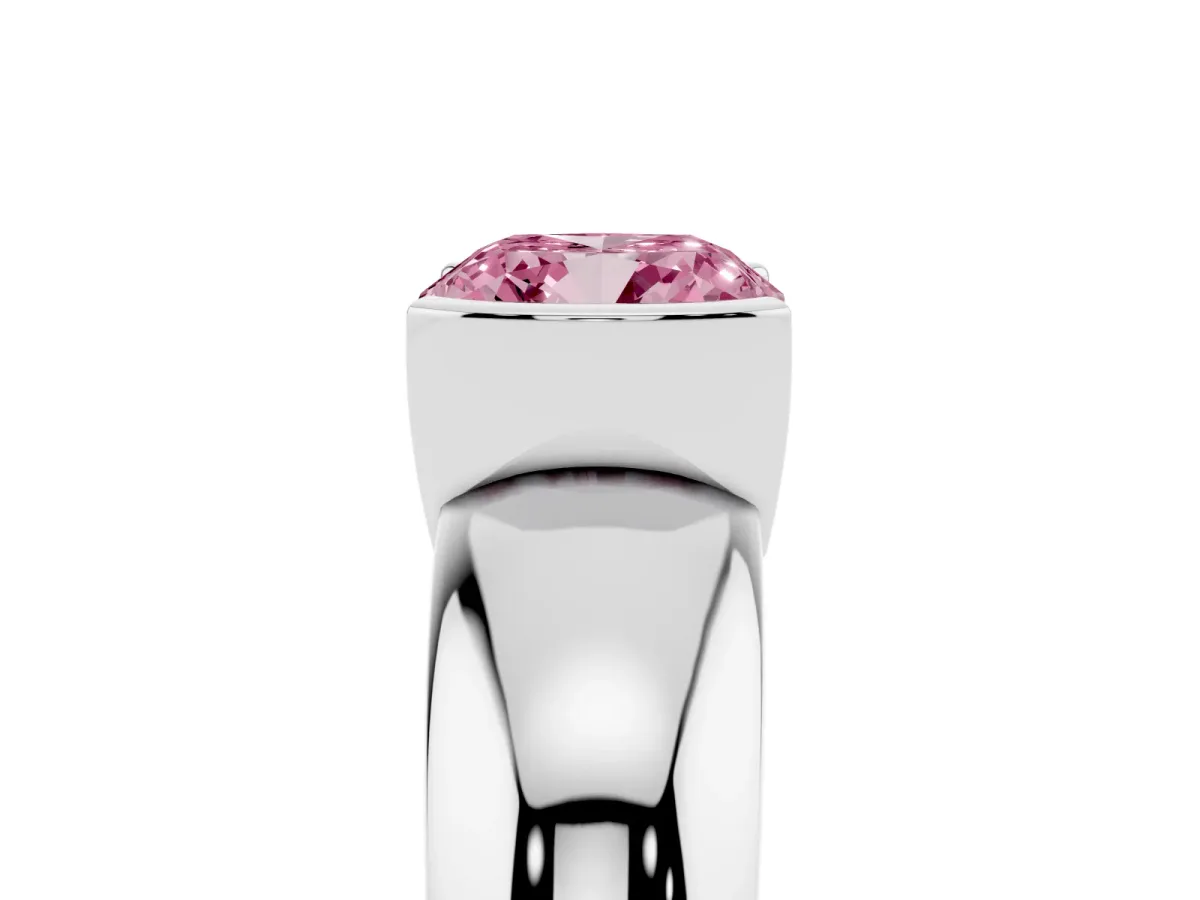 Fancy Pink Cushion Cut Solitaire Tension Set Diamond Ring with Wide Band Platinum