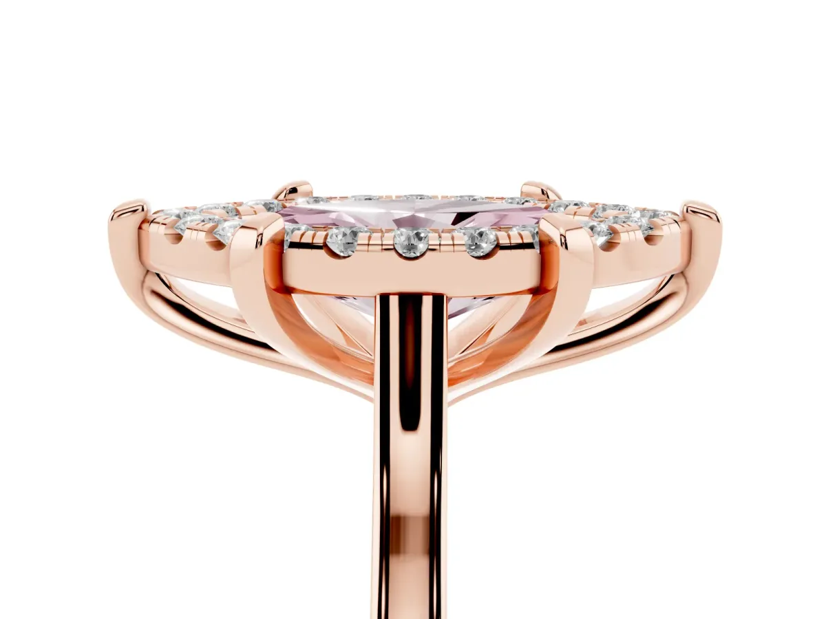 Fancy Pink Marquise Cut Diamond Cluster Halo Solitaire with Four-Prong Setting Rose gold