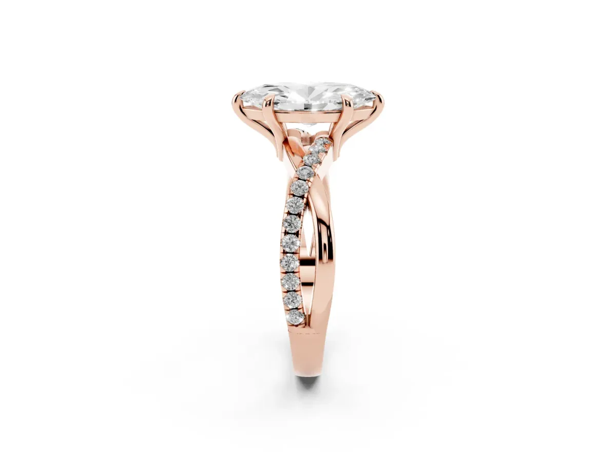 Marquise Cut Cut Diamond Twist Band Solitaire with Prong Setting Rose gold