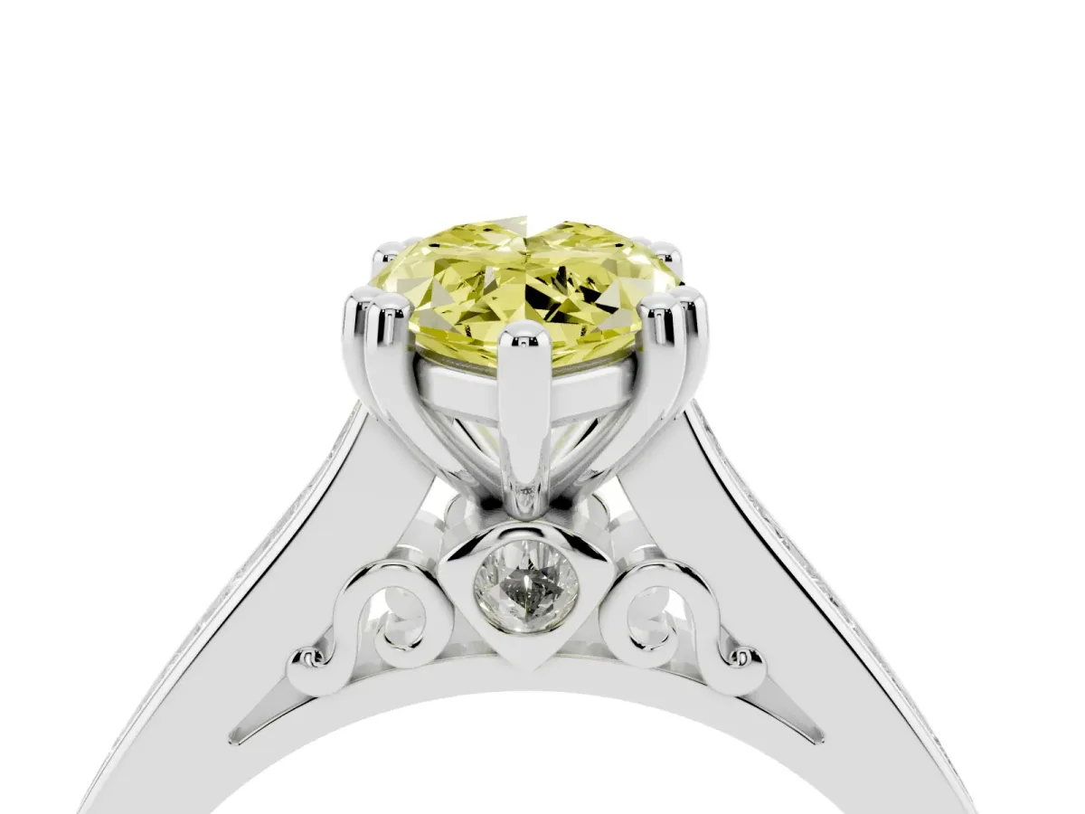 Fancy Yellow Marquise Cut Cut Channel Set Solitaire Engagement Ring with Prong Setting Silver