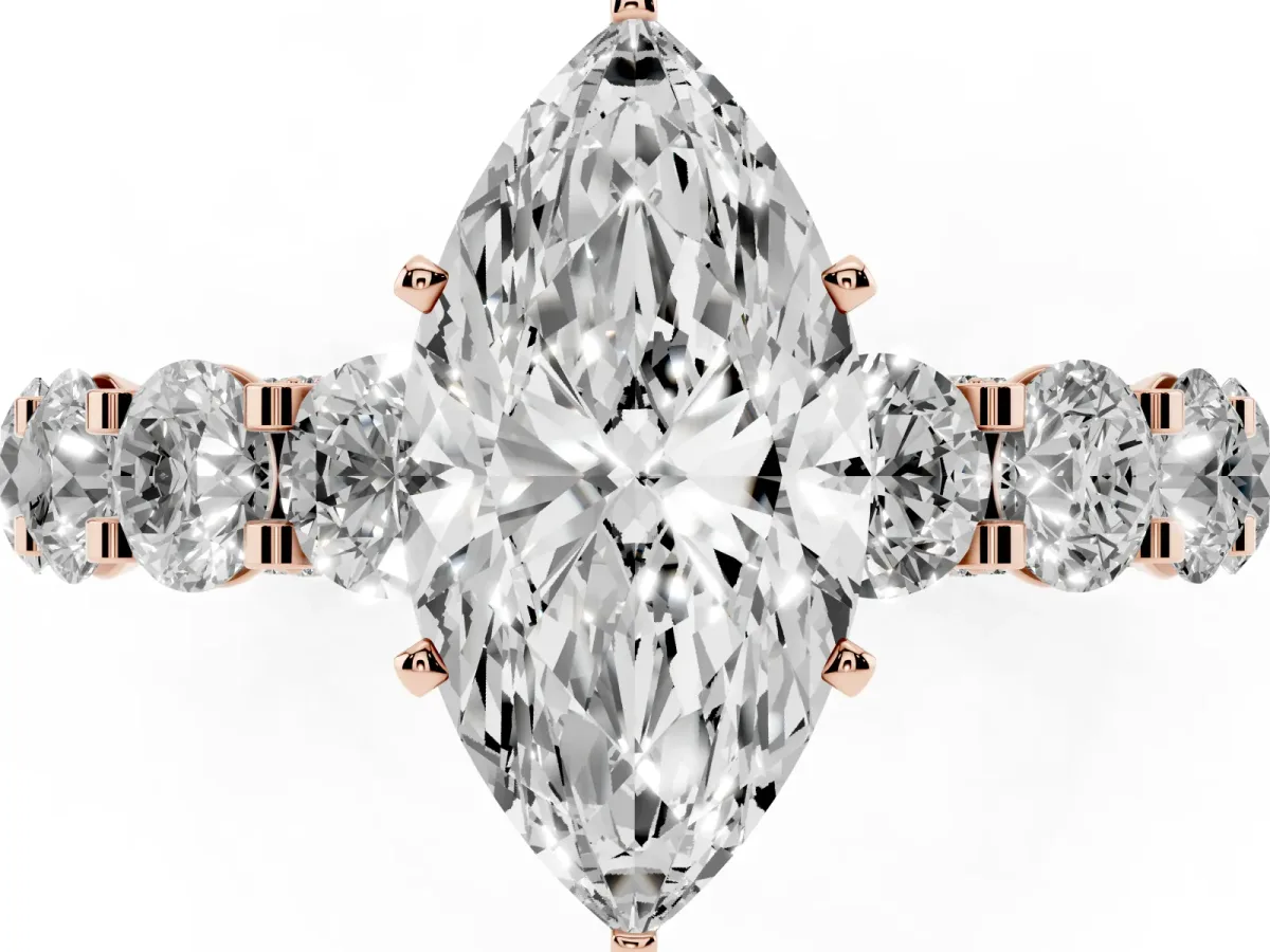 Marquise Cut Diamond Side Stone Engagement Ring with Four-Prong Setting Rose gold