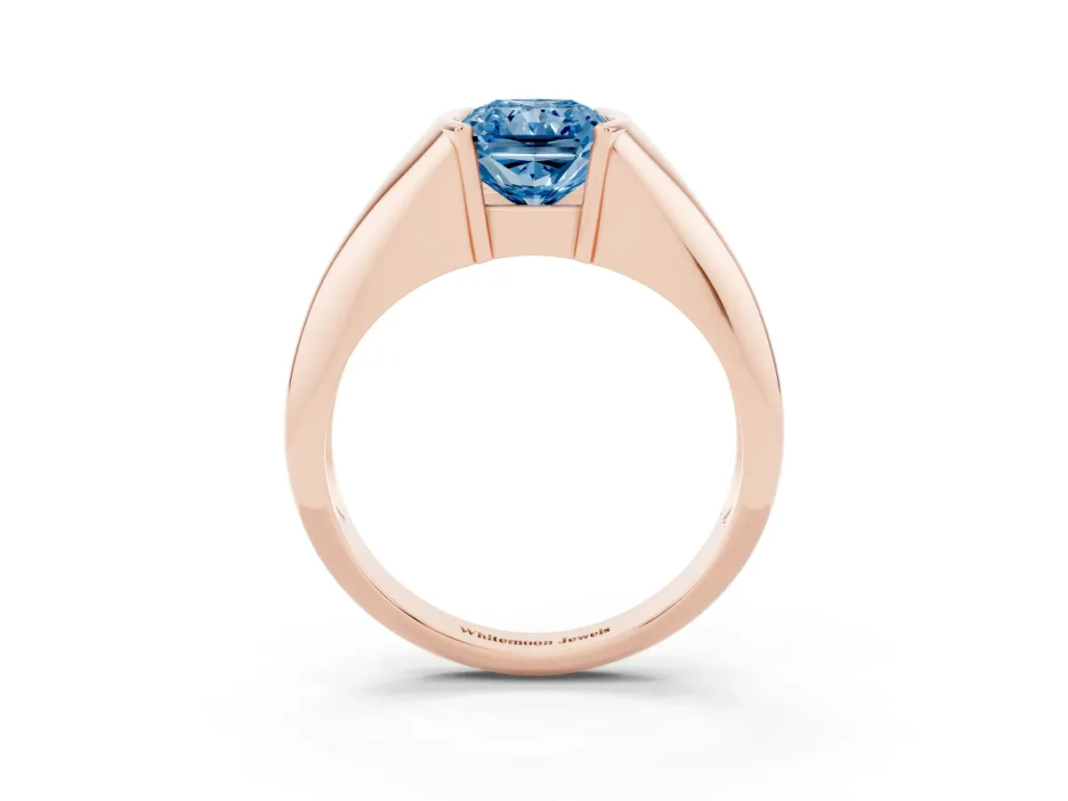 Fancy Blue Radiant Cut Solitaire Tension Set Diamond Ring Rose gold