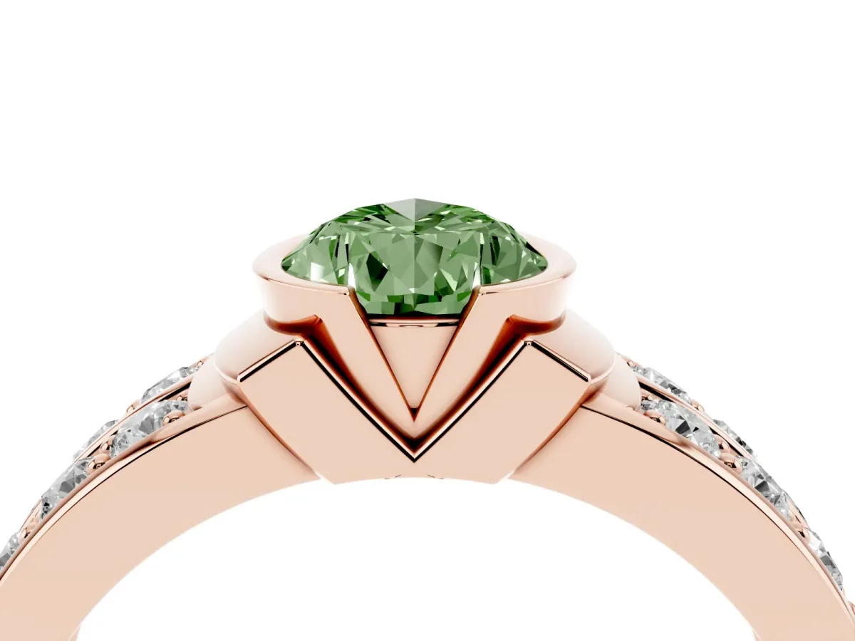 Fancy Green Pear Cut Brilliant Diamond Channel Set Wide Band Ring with Bezel Setting Rose gold
