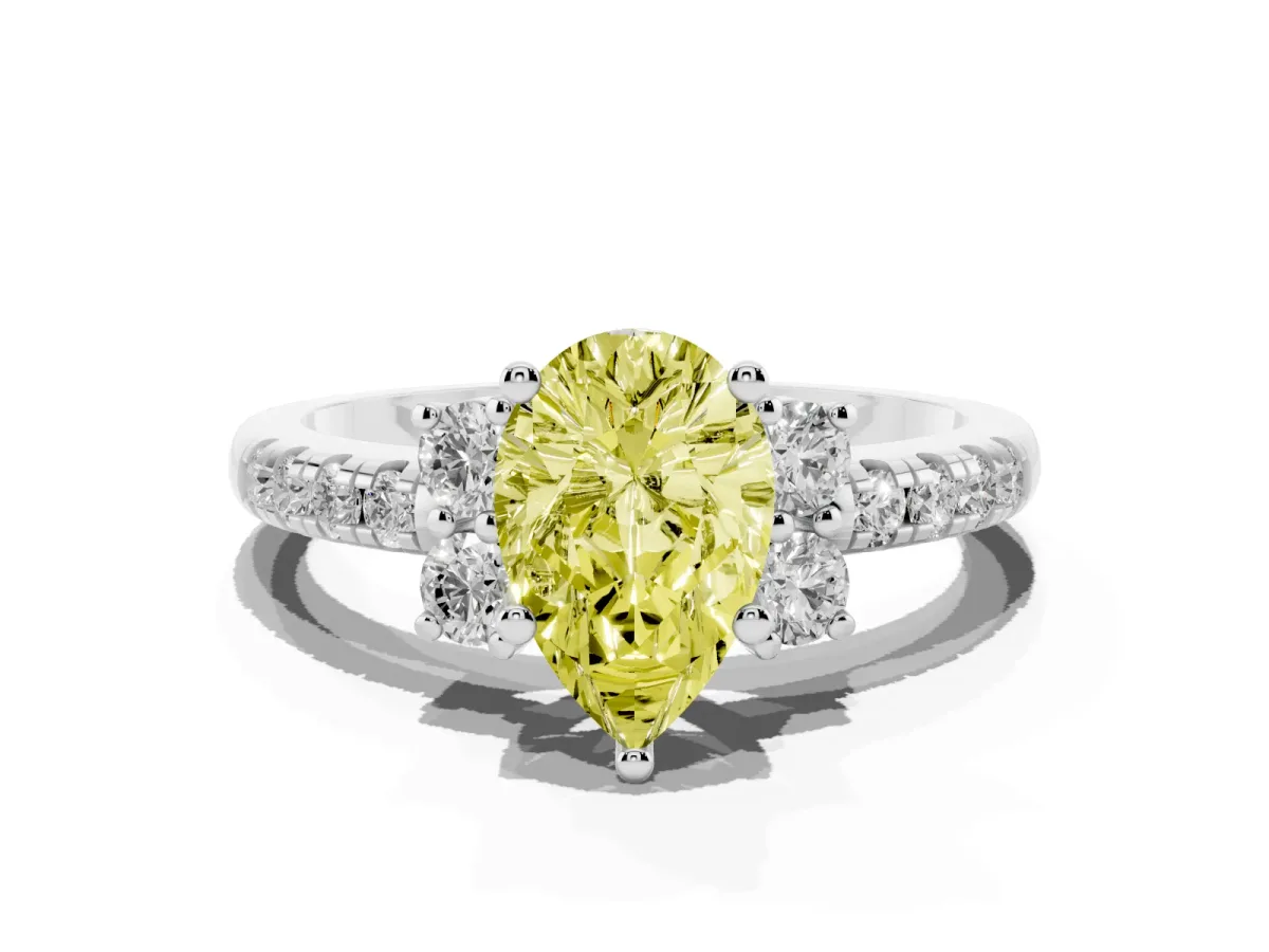 Fancy Yellow Pear Cut Diamond Three-Stone Pave Band with Four-Prong Setting Platinum
